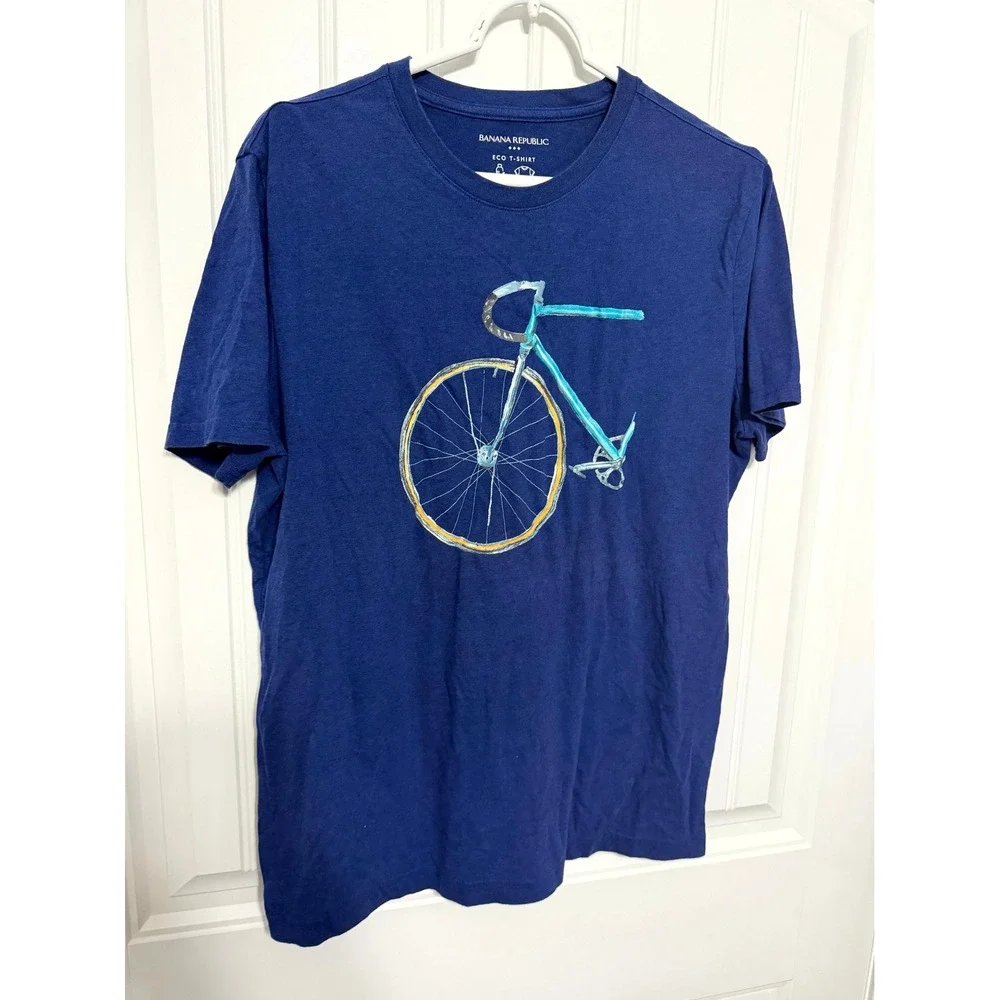 Banana Republic Graphic T-Shirt Mens Large Blue Bicycle Eco Tee Short Sleeve